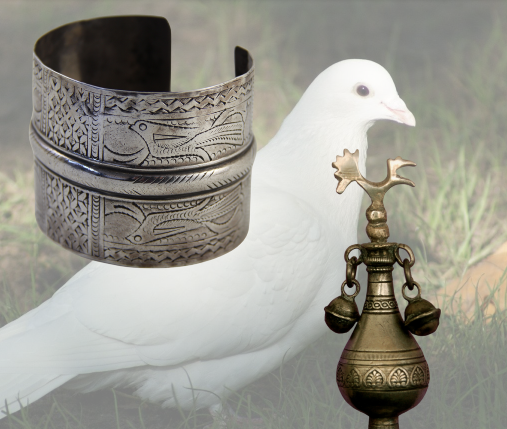 Birds on this Tunisian bracelet and Algerian kohl container bring prosperity
