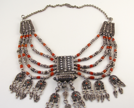 A silver and coral necklace from Yemen