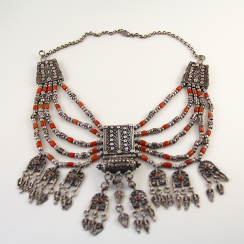 A silver and coral necklace from Yemen