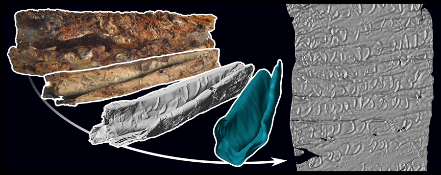The unrolling of an inscribed silver scroll from Jerash. Image: Baum et al. 2021 in Science Direct. Link below